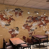 baratos Papel de Parede-Mapa do mundo papel de parede mural atlas vintage cobertura de parede adesivo peel and stick removível pvc/material de vinil autoadesivo/adesivo necessário decoração de parede para sala de estar