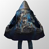 abordables veste polaire homme-Homme Loup Manteau d&#039;hiver Veste Polaire Manteau Chaud Rétro Vintage Abstrait Usage quotidien Sortie Poche Imprimer Automne hiver Capuche manche longue Bleu