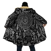 olcso férfi polár kabát-Férfi Törzsi Totem Bandana Print Télikabát Polár dzseki Kabát Melegen tartani Szüret Hétköznapi viselet Alkalmi Zseb Nyomtatott Ősz &amp; tél Kapucni Hosszú ujj Fekete