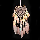 ieftine Lumini decorative-captatoare de vise in forma de inima cu lumini LED lumini cu pene tesute manual decor romantic de perete pentru ziua indragostitilor cadouri de Craciun pentru baieti fete decor pentru dormitor pentru