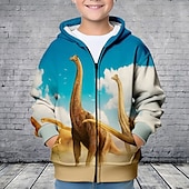 billiga Pojkens 3D-djur-Pojkar 3D Dinosaurie Huvtröja Kappa Ytterkläder Långärmad 3D-tryck Höst Vinter Mode Streetwear Häftig Barn 3-12 år Utomhus Ledigt Dagligen Normal