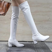 cheap Fashion Boots-Women&#039;s White Over-the-Knee Boots with Zipper, Modern Chic Style for Fall and Winter Casual Outings