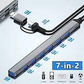 abordables Concentradores USB-7 puertos 2 en 1 usb 3,0 hub tipo c adaptador usb 2,0 transmisión de alta velocidad multipuerto usb divisor expansor para ordenador pc