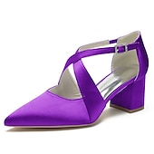 cheap Semi-Formal-Elegant Women&#039;s White Satin Pointed Toe Block Heels – Crisscross Strap Design for Weddings, Formal Parties, and Special Occasions
