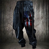 billige Joggebukser-Hodeskaller Amerikansk flagg Punk Gotisk Herre 3D-utskrift Joggebukser Joggere Bukser utendørs Gate Fritid / hverdag Polyester Blå Brun Grønn S M L Medium Midje Elastisitet Bukser