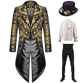 cheap Outfits-Set with Steampunk Tailcoat High Waisted Pants Top Hat with Goggles Retro Vintage Medieval Coat Jacket Outerwear Straight Leg Trousers Vampire Outfits Men&#039;s Cosplay Costume Masquerade Party Evening