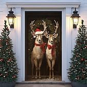 abordables Cubiertas para puertas navideñas-Adornos navideños para puertas, renos, cubiertas para puertas, tapiz para puertas, decoración de cortinas para puertas, telón de fondo navideño, pancarta para puerta de entrada, suministros de