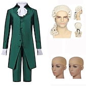 economico Outfit-set con camicia gilet trench pantaloni parrucca coloniale 2*berretti per parrucca abito vittoriano da uomo alexander hamilto retro vintage rococò 17th secolo costume cosplay halloween masquerade