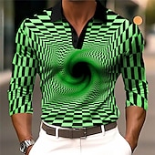 halpa Miesten printtipoolopaita-Miesten Kuvitettu Poolopaidat Golfpaita Pitkähihainen Poolopaidat Kauluspaidat Vapaa-aika Lomavaatteet Rave Wear Juhla-asut Napit 3D-tulostus Syystalvi Valkoinen Apila Khaki