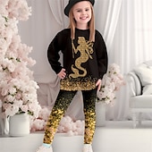 billiga Flickans 3D-tecknad film-Flickor 3D Sjöjungfru Sweatshirt &amp; Legging Set Långärmad 3D-tryck Höst Vinter Aktiv Mode Dagligen Barn 3-12 år Rund hals Utomhus Semester Datum Normal