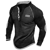 cheap Casual Henley Tee-Men's T shirt Tee Waffle Henley Shirt Henley Shirt Tee Top Long Sleeve Shirt Color Block Henley Street Vacation Long Sleeve Patchwork Clothing Apparel Fashion Designer Basic