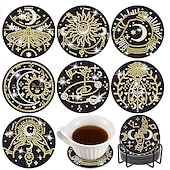 billige Placemats &amp; Coasters &amp; Trivets-diamantmaleraler sett med 6 stk eller 8 stk, runde dalbaner-sett med holder gjør-det-selv-diamant-og-dal-dal-dal-dal-dal-daler skli- og dalbane for voksne diamantmalesett rekvisita