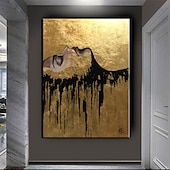 voordelige Schilderijen van mensen-groot met de hand geschilderd zwart en goud schilderij acrylfolie schilderij op canvas muurkunst abstracte kunst abstract schilderij gouden firgure schilderij zwart schilderij huisdecoratie decor