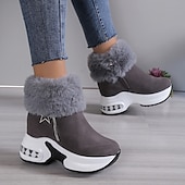 levne Sníh a zimní boty-Dámské Boty Větší velikosti Zimní obuv Denní Pevná barva Podšité fleecem Kotníkové boty Booties Zip Klínový podpatek Oblá špička Pohodlné Umělý semiš Zip Černá Béžová Šedá