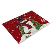 baratos Decoração de Natal-corredor de mesa vermelho, decoração de mesa sazonal em estilo fazenda de férias de inverno