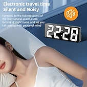 رخيصةأون أجهزة الراديو والساعات-أحدث ساعة رقمية LED منبه لغرفة النوم، ساعة سطح مكتب إلكترونية مع عرض درجة الحرارة، سطوع قابل للتعديل، 12/24 ساعة على مدار الساعة لغرفة النوم