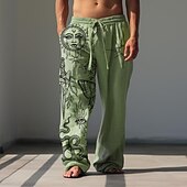 Men's Sun Linen Pants Pants Trousers Baggy Pants Mid Waist Vintage Outdoor Daily Wear Streetwear Fall & Winter Black White Green 10