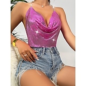 olcso Szexi kosztümök-Fémes Hát nélküli Szikra Spagetti pántos trikó Testlánc Crop Tank Top Diszkó Női Parti Klub Pride Parade Felnőttek Trikó