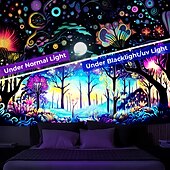 cheap Blacklight Tapestries-Blacklight Tapestry UV Reactive Glow in the Dark Flower Trippy Misty Nature Landscape Hanging Tapestry Wall Art Mural for Living Room Bedroom