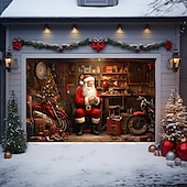 cheap Garage &amp; Door Banners-Christmas Door Decorations Outdoor Garage Door Cover Santa Xmas Door Banner Santa Claus Snowman Large Door Mural Backdrop Decoration forHoliday Home Wall Decorations