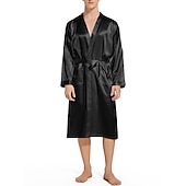 cheap Men&#039;s Robes-Men&#039;s Robe Bathrobe Silk Robe Silk Kimono 1 pcs Plain Stylish Casual Comfort Home Daily Bed Faux Silk Comfort Warm V Neck Long Sleeve Belt Included Fall Winter Black Wine