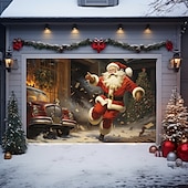 cheap Garage &amp; Door Banners-Christmas Door Decorations Outdoor Garage Door Cover Santa Xmas Door Banner Santa Claus Snowman Large Door Mural Backdrop Decoration forHoliday Home Wall Decorations