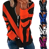 billiga Tröjor och tröjor-Kvinnors zip-up sweatshirt pullover färgblock abstrakt avslappnad dragkedja streetwear grundläggande V-hals lång ärm vår och höst höst och vinter bekväm andningsbar mjuk tyg