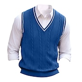cheap Men&#039;s Pullover Sweater-Men&#039;s Sweater Vest Pullover Sweater Jumper Dress Sweater Knit Sweater Ribbed Cable Knit Regular Knitted Plain V Neck Keep Warm Modern Contemporary Daily Wear Going out Clothing Apparel Fall Winter