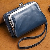 cheap Card Holders &amp; Cases-2023 Women New Retro Genuine Leather Rivet Short Wallet Zipper Coin Card Holder Female Coin Clutch Wallets Purse Money Bag