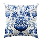 abordables style floral &amp; végétal-Taie d&#039;oreiller double face à fleurs sarcelle, taie d&#039;oreiller carrée décorative douce, pour chambre à coucher, salon, canapé, chaise, 1 pièce