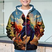 billiga Pojkens 3D-djur-Pojkar 3D Dinosaurie Huvtröja Kappa Ytterkläder Långärmad 3D-tryck Höst Vinter Mode Streetwear Häftig Polyester Barn 3-12 år Utomhus Ledigt Dagligen Normal