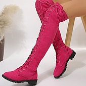 cheap Fashion Boots-Women&#039;s Over-the-Knee Lace-Up Suede Boots with Flat Heel – Stylish and Comfortable for Casual and Winter Wear