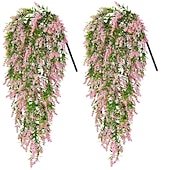billige Kunstige planter og blomster-4 bunter kunstig lavendel hengende blomsterbukett vinranke hengende planter falsk eføy vinblader til terrasse hjem soverom bryllup innendørs utendørs veggdekor, hjemmedekor, estetisk romdekor