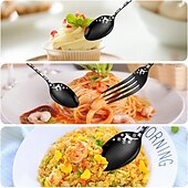 お買い得  キッチン-20/40 ピース クリスマス食器セット 8 個、ブラック食器セット サービス 8 個、ユニークなクリスマスツリー スノーフレーク パターン デザイン、サテン仕上げのカトラリー 8 個、食器洗い機対応。