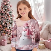 preiswerte Kinder Weihnachtsoberteile-Mädchen 3D Schneemann T-Shirt Hemd Rosa Langarm 3D-Druck Herbst Winter Aktiv Modisch Kuschelig Polyester kinderkleidung 3-12 Jahre Rundhalsausschnitt Outdoor Casual Täglich Regular Fit
