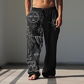 Men's Sun Linen Pants Pants Trousers Baggy Pants Mid Waist Vintage Outdoor Daily Wear Streetwear Fall & Winter Black White Green 8