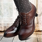 tanie lata 30.-damskie gatsby vintage brown ze sztucznej skóry sznurowane buty na obcasie oxford - styl retro wiktoriański na formalne i codzienne okazje