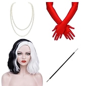 abordables Pelucas de personajes de películas-Set de peluca de villana de moda en blanco y negro con bob partido para cosplay de Halloween
