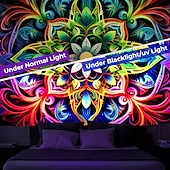 abordables Tapices de luz negra-Tapiz de meditación bohemia con luz negra, reactivo a los rayos UV, que brilla en la oscuridad, tapiz colgante psicodélico, arte mural para pared para sala de estar y dormitorio