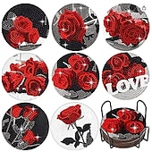 billige Placemats &amp; Coasters &amp; Trivets-diamantmaleraler sett med 6 stk eller 8 stk, runde dalbaner-sett med holder gjør-det-selv-diamant-og-dal-dal-dal-dal-dal-daler skli- og dalbane for voksne diamantmalesett rekvisita