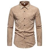 economico camicia da uomo con bottoni-Per uomo Camicia Maglietta informale Camicia di velluto a coste Nero Giallo Rosa Viola Marrone Manica lunga Liscio Bavero Strada Da mare Di base Abbigliamento Di tendenza Comodo