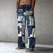 voordelige Casual herenbroek met print-Ruitjes Kleurenblok Abstract Voor heren 3D-afdrukken Broeken Buiten Straat Uitgaan Polyester Marineblauw Marineblauw Blauw S M L Medium Taille Elasticiteit Broek