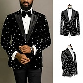 tanie Męskie klasyczne marynarki-Męskie Kurtka Marynarka Impreza / Wieczór Bar Zatrzymujący ciepło Kieszeń Wiosna Jesień Kropki Moda miejska Elegancki Wieczorne Regularny Regularny Czarny Kurtki