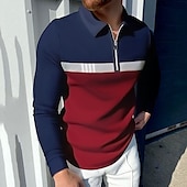 abordables Vacances-Homme Polo zippé Tee Shirt Golf Entreprise Usage quotidien Quarter Zip manche longue Mode Style classique Bloc de couleur Zippé Printemps Automne Rouge bleu marine Vert foncé Gris foncé Polo zippé