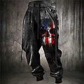 billige Joggebukser-Hodeskaller Amerikansk flagg Punk Gotisk Herre 3D-utskrift Joggebukser Joggere Bukser utendørs Gate Fritid / hverdag Polyester Blå Brun Grønn S M L Medium Midje Elastisitet Bukser
