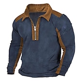 abordables Polo clásico para hombre-Hombre POLO Polo con media cremallera Trabajo Ropa Cotidiana Diseño Manga Larga Moda Cómodo Bloque de color Bolsillo Cerrar Primavera &amp; Otoño Ajuste regular Negro Marrón Verde Ejército Azul Oscuro