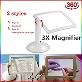 cheap Office Supplies-Desktop Magnifying Glass with LED Light Large Screen 360-degree Rotation 3 Times Magnification Reading Newspapers for The Elderly