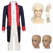 economico Outfit-set con camicia gilet trench pantaloni parrucca coloniale 2*berretti per parrucca abito vittoriano da uomo alexander hamilto retro vintage rococò 17th secolo costume cosplay halloween masquerade