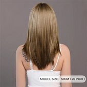 economico Parrucche trendy sintetiche-Parrucche sintetiche bionde ombre marroni con frangia Parrucca per capelli naturali morbidi e lisci a strati per le donne, feste quotidiane, resistente al calore ad alta densità