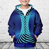 billiga Pojkens 3D Vision &amp; Geometri-Pojkar 3D Grafisk Huvtröja Kappa Ytterkläder Långärmad 3D-tryck Höst Vinter Mode Streetwear Häftig Polyester Barn 3-12 år Utomhus Ledigt Dagligen Normal